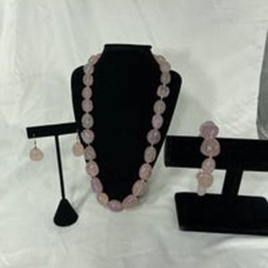 VTG HUGE rose quartz necklace/bracelet/earrings